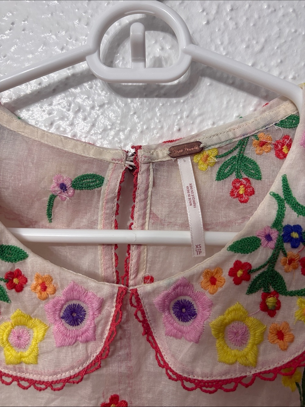 Free people Embroidered Floral Peter Pan Collar Top - Cream - Picture 3 of 5